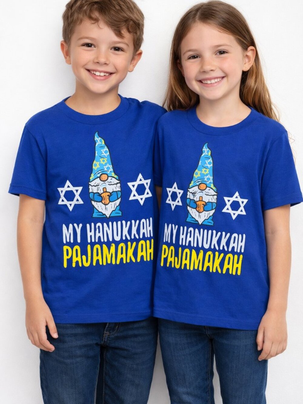 Port & Co Kids Hanukkah Pajama Top Blue Graphic with Star Design Size M 8-10